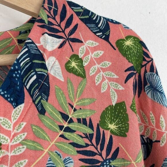 Roadtrip Linen Blend Easy Care Pink Tropical Tie Short Sleeve Top Plus Sz 2X - Picture 7 of 13